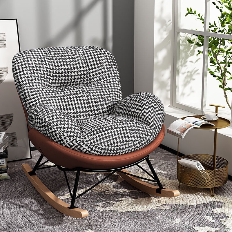 Rocking Rocking Chair for Adults, Lazy Sofa, Recliner, Houndstooth Balcony, Leisure Living Room, Single Home, Leisure Adult Bedroom