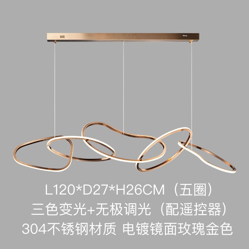 Candelabro de restaurante, barra de bar creativa de lujo ligero, sala de estar personalizada, estilo nórdico minimalista, círculo de acero inoxidable, arte, lámpara de forma especial