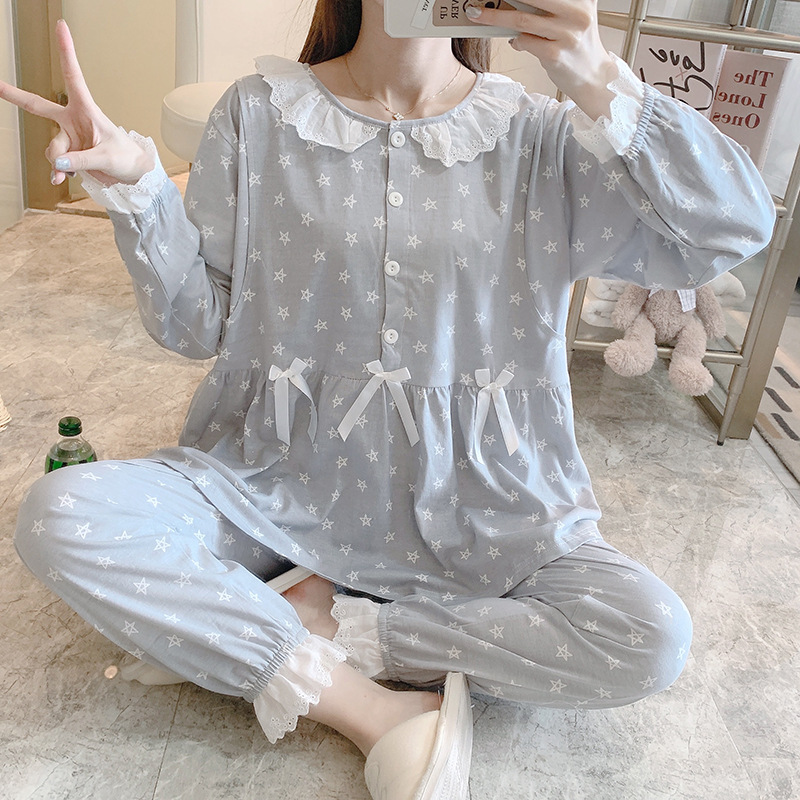 春秋季月子服針織棉産後孕婦喂奶睡衣女産婦哺乳家居服套裝