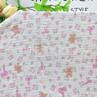 A类全棉双层绉布纱布印花面料 婴儿宝宝口水巾浴巾睡衣家居服布料