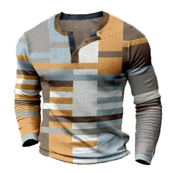 Fashionable Men's Geometric Color Block Short Sleeve Polo Shirt, with buttons, 3D factory direct sale, stable supply