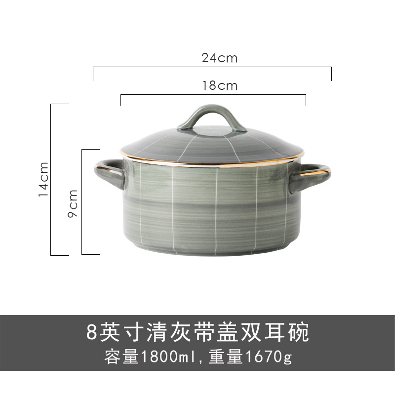 Tazón de sopa de doble oreja de cerámica con tapa tazón de ensalada de fideos instantáneos Luz de lujo personalizado hogar tazón grande nórdico borde dorado image 10