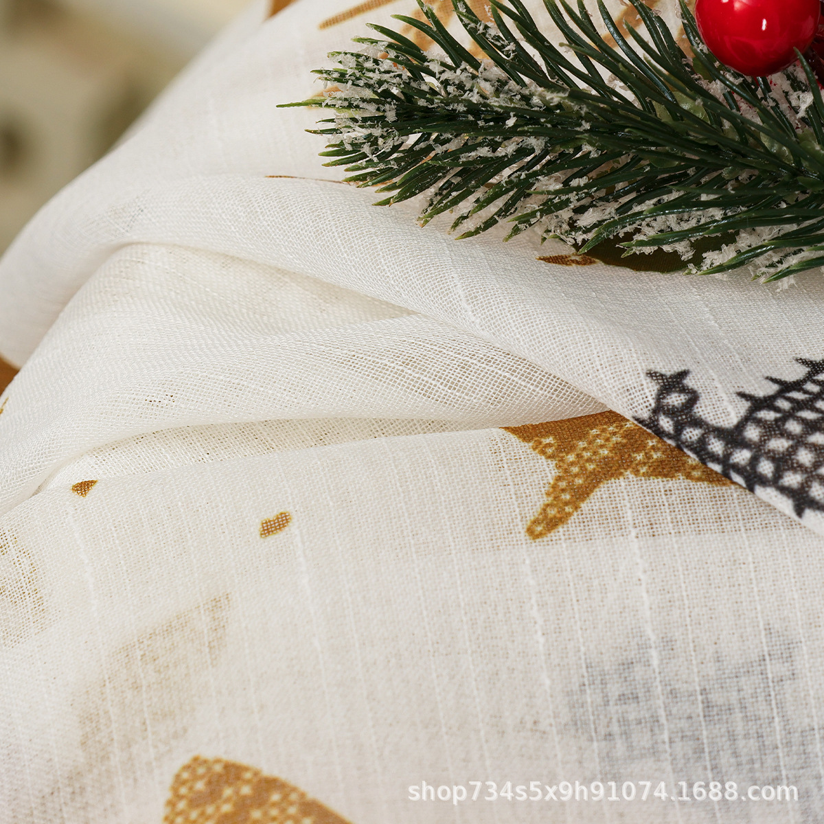 Exclusividad transfronteriza para Amazon Christmas Golden Deer Malla de ventana Impresión de cortina Malla de ventana Sala de estar Dormitorio Malla de ventana Pasa