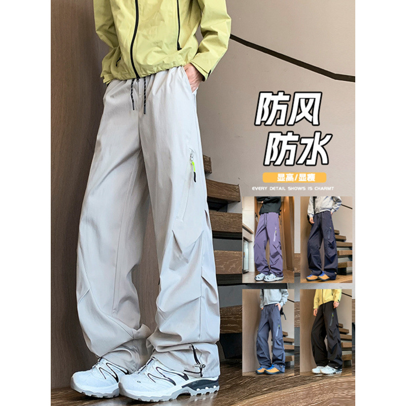 American-Style Pleated Off-White Men's Waterproof Windproof Design Paratrooper Cargo Pants Outdoor Hiking Pants