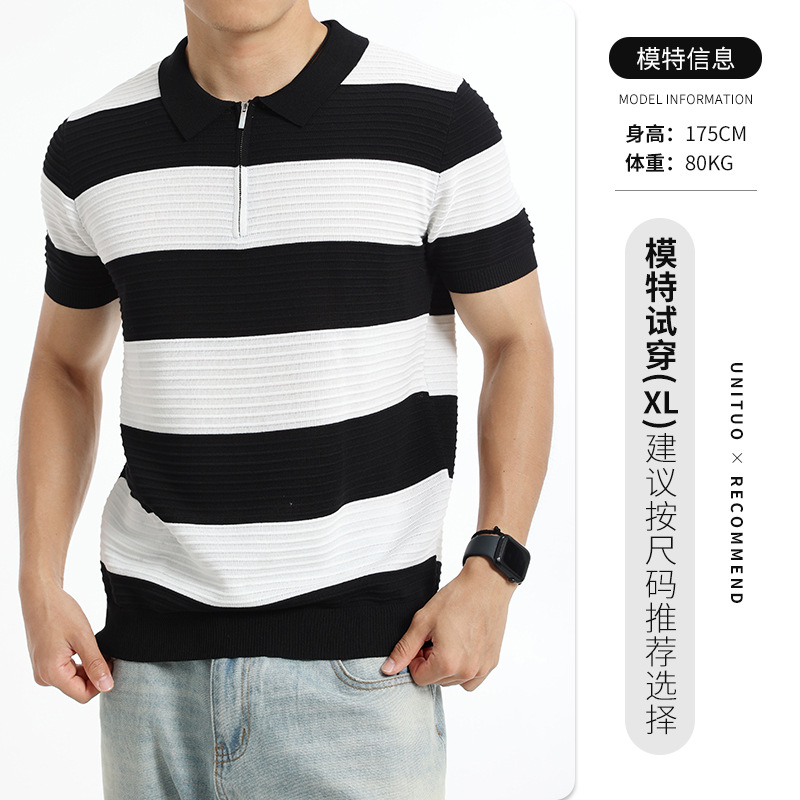 Camiseta de polo de seda de hielo de alta calidad de hombre de manga corta secado rápido medio abierto cremallera estriada agujero de negocios camiseta casual de hombre