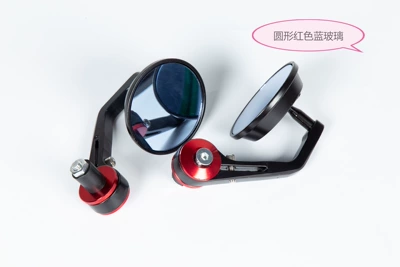 Motorcycle rearview mirror Mirror Cnc Handlebar Rearview Mirror - round-red-blue-glass