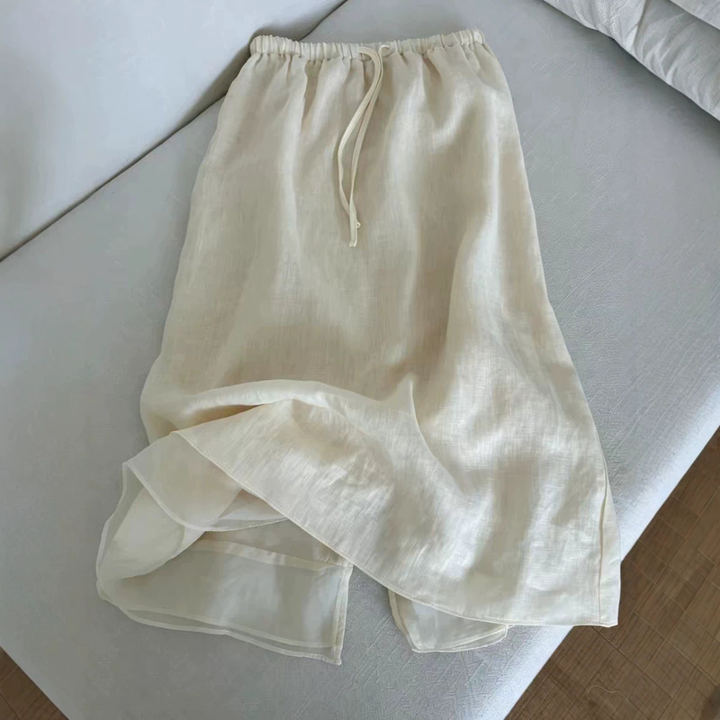 Original product recommendation! Gentle linen mid-length skirt for women, 2026 summer new style, versatile A-line skirt with back slit