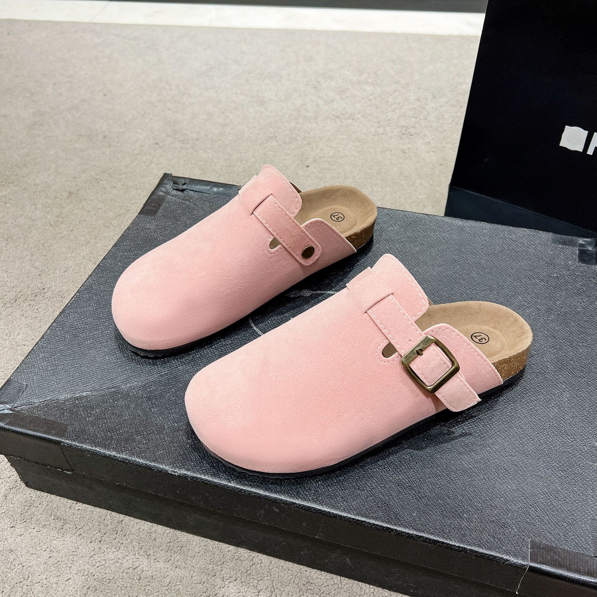 Baotou zapatillas mujer pareja corcho arrastre deseo transfronterizo más tamaño Comercio exterior zapatos romanos casuales medio arrastrado marea zapatos perezosos