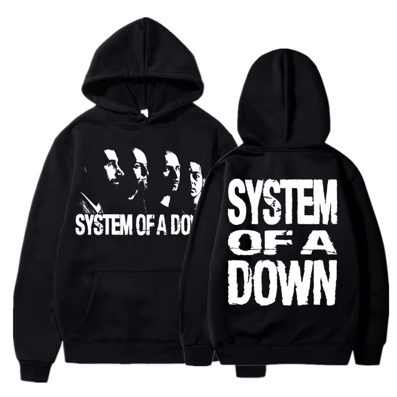A Graphic Sweatshirt with a Descending Pattern from a Rock Band System, Men's Retro Alternative Metal Sportswear, Oversized Wool