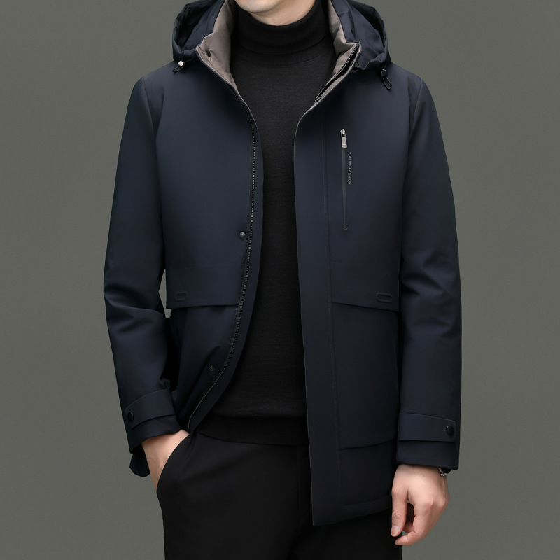 겨울 새로운 90 화이트 구스 다운 재킷 중년 비즈니스 캐주얼 후드 이동식 따뜻한 아빠 재킷