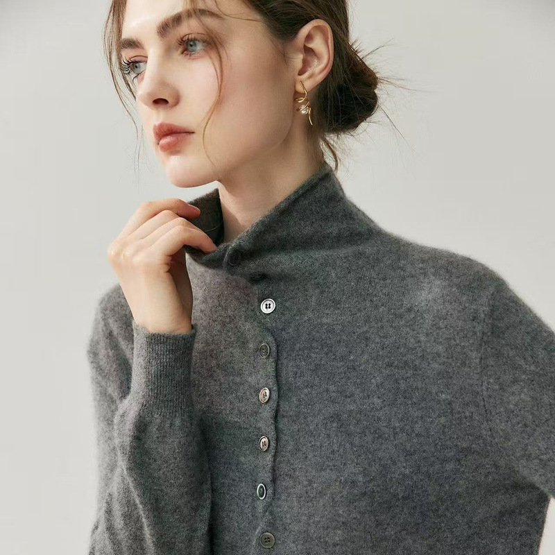 Fluffy Cloud-Like Cashmere Wool Rolled Edge Cardigan, Lazy Two-Wear Knitted Sweater, Turtleneck Sweater