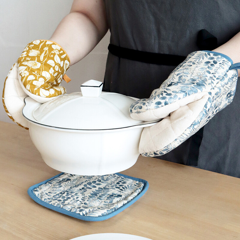 삼각형 냄비 모자 방열 단열 세트 식탁 단열 패드 오븐 전자 레인지 장갑 3 피스 세트