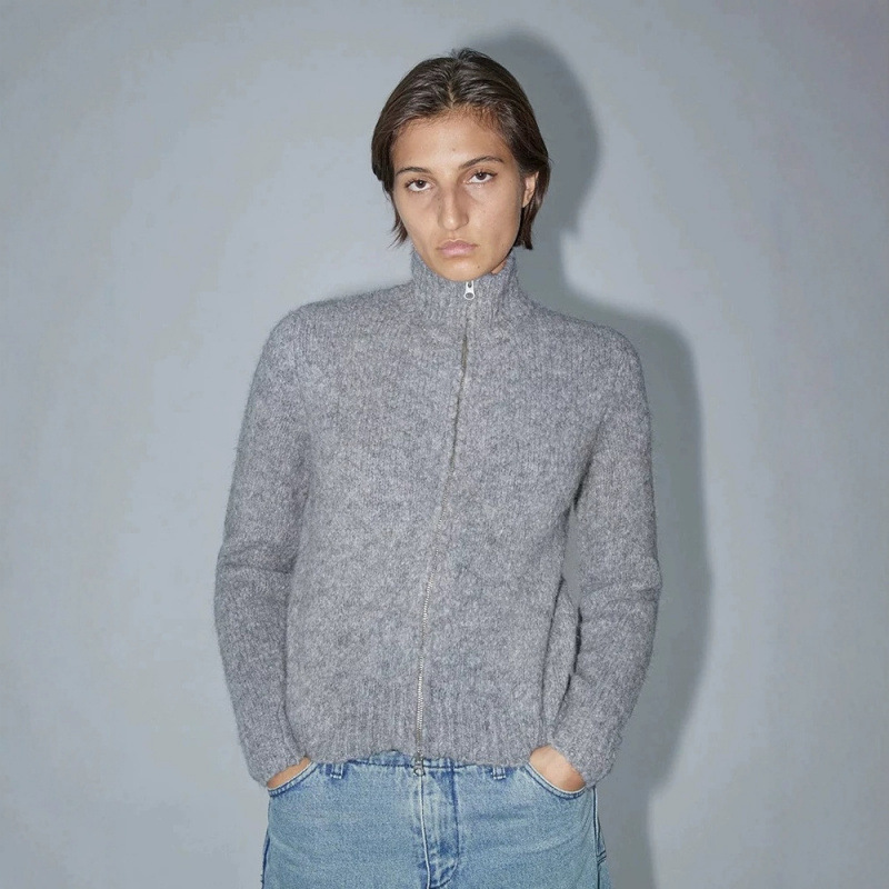 Paloma woolスポットスペイン柔らかいニットジャカードウール混紡ジッパーカーディガンセーター