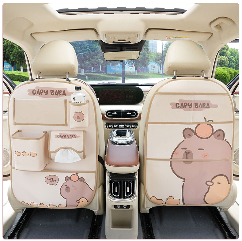Car Seat Back Anti-Kick Pad Debris Bag Leather Stain-Resistant Car Protective Pad Cartoon Capybara Car Anti-Kick Pad