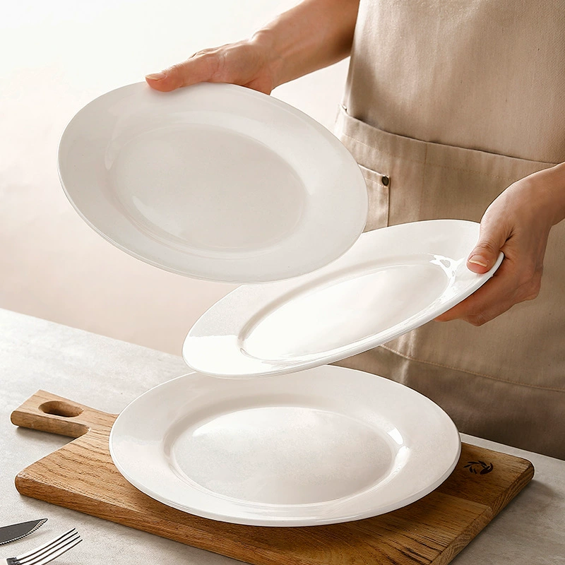Оптовая плоская тарелка мелкая тарелка из белого керамического цвета Домашняя тарелка Отель Западная тарелка стейк тарелка посуды Западная посуда