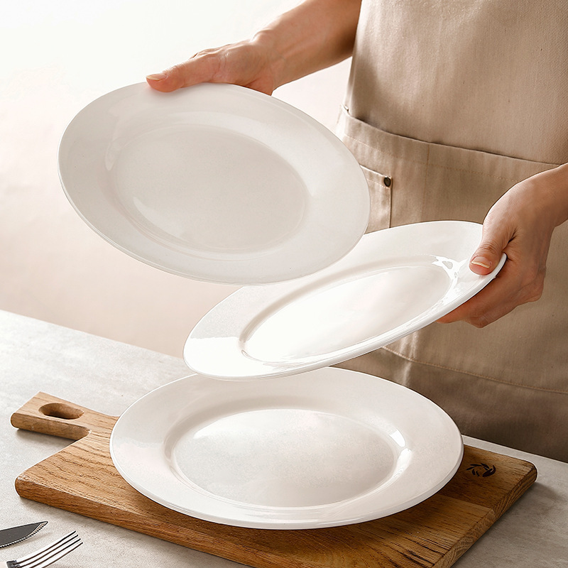 Wholesale Flat Plate Shallow Plate Pure White Ceramic Plate Household Dish Hotel Western Food Steak Plate Dish Western Tableware