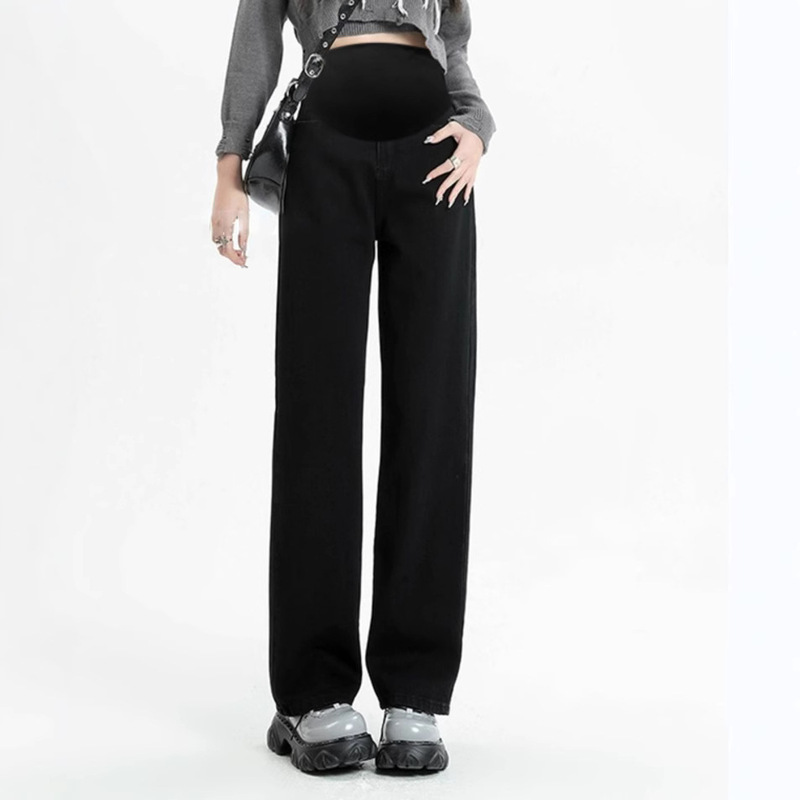Pregnant Women's Spring and Autumn Three-proof Pants Denim Elastic Anti-fouling and Oil-proof Waterproof Breathable Straight Pants Casual Wide-leg Pants Solid Color