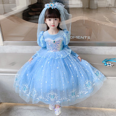 Princess Elsa Dress 2024 Girls Spring and Autumn Cinderella Fleece Formal Dress Children's Spring Outfit Elsa Dress
