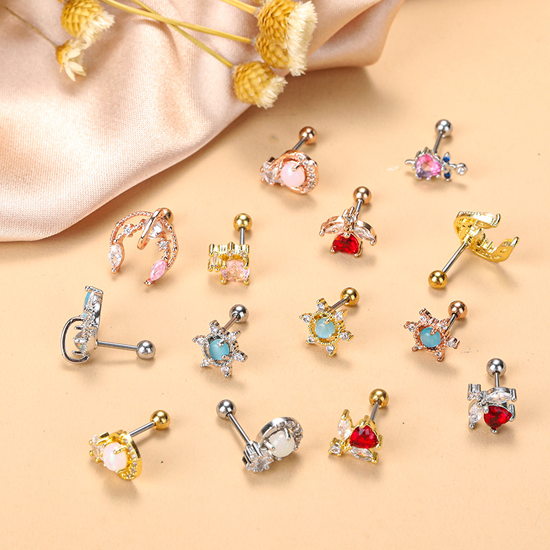 Fashion Star Heart Shape Stainless Steel Copper Plating Inlay Zircon Ear Studs 1 Piece display picture 5