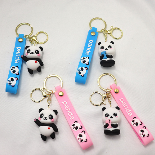 Panda keychain large panda bag toy cartoon ornament slot machine small gift panda plush schoolbag ornament