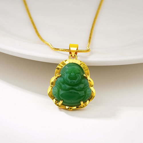 Vietnamese sand gold Maitreya Buddha chalcedony jade pendant necklace brass gold-plated Hetian jade gold inlaid jade female pendant live supply