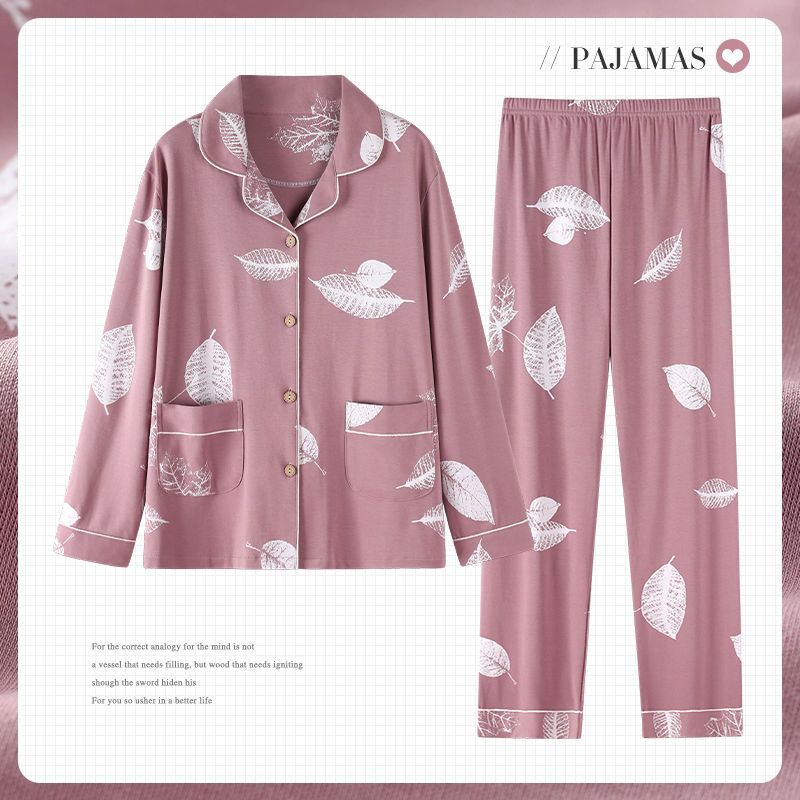 Mamá Pijamas Mujer primavera y otoño 100% algodón más tamaño pantalones de manga larga de mediana edad y ancianos otoño traje de desgaste para el hogar al aire libre