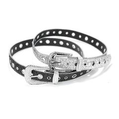 Amazon New Women's Punk Water Diamond Eyelet Hole Embellishment Hundred Pagoda Ladies Belt Western Jeans Belt