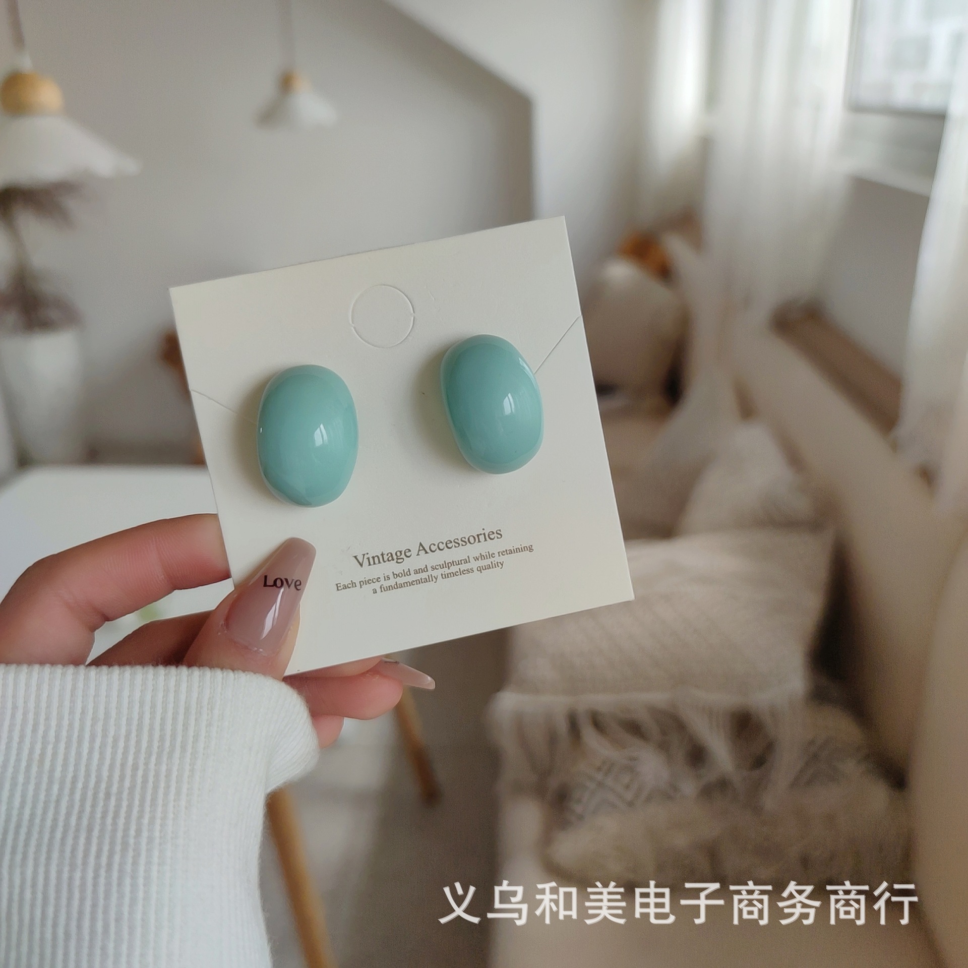 Summer quiet ocean blue round geometric earrings ins simple retro temperament Korean style curved earrings earrings