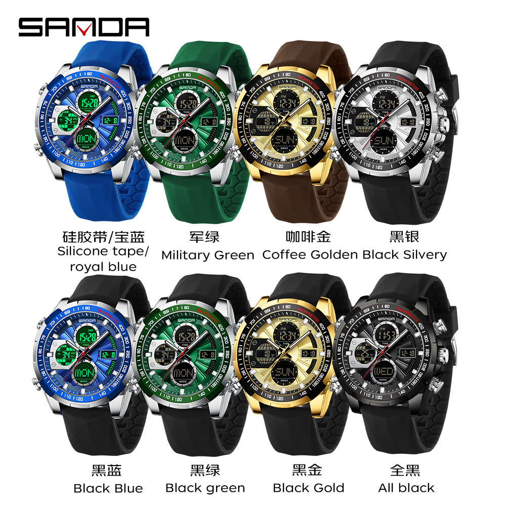 Reloj SANDA para hombre Reloj despertador cronógrafo impermeable Reloj electrónico Reloj deportivo luminoso multifuncional 5105