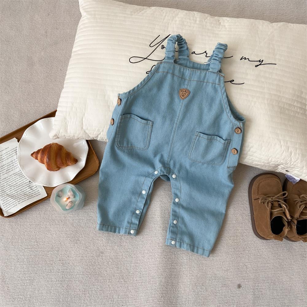 Ropa para niños coreanos 2025 primavera y otoño camiseta de bebé mono traje de dos piezas de mezclilla de estilo occidental para niños y niños de 1 a 3 años
