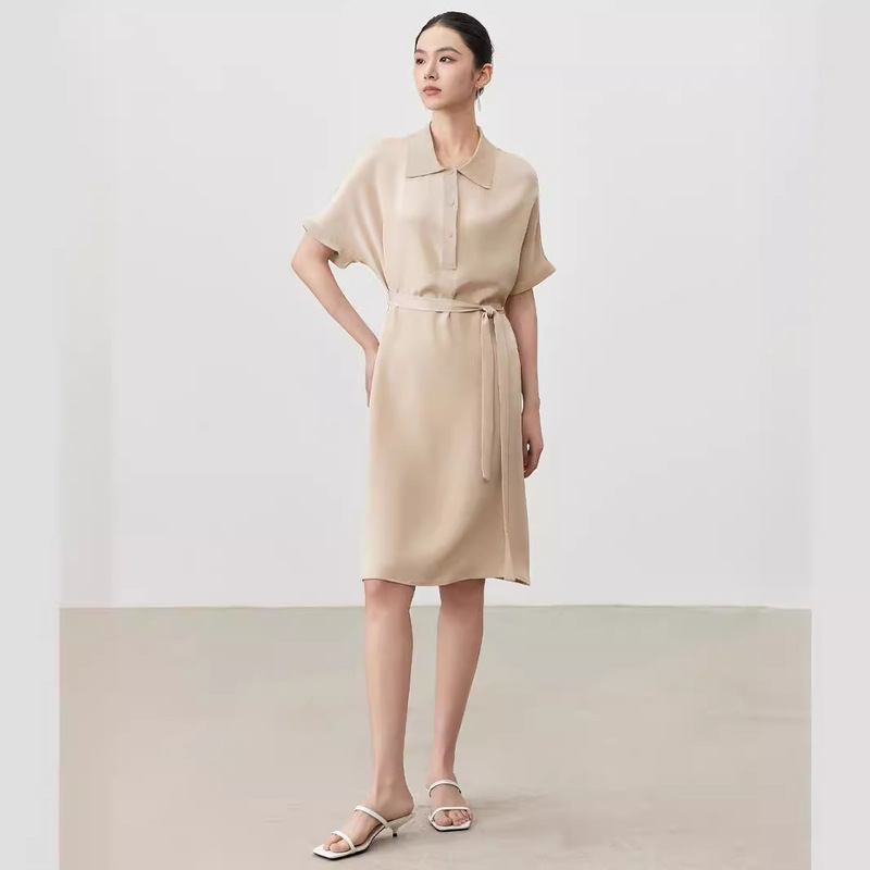 Summer New Mulberry Silk dress POLO Collar Loose Fashion High-end Sense Silk Waisted Mid-length Skirt Summer New Mulberry Silk dress POLO Collar Loose Fashion High-end Sense Silk Waisted Mid-length Skirt