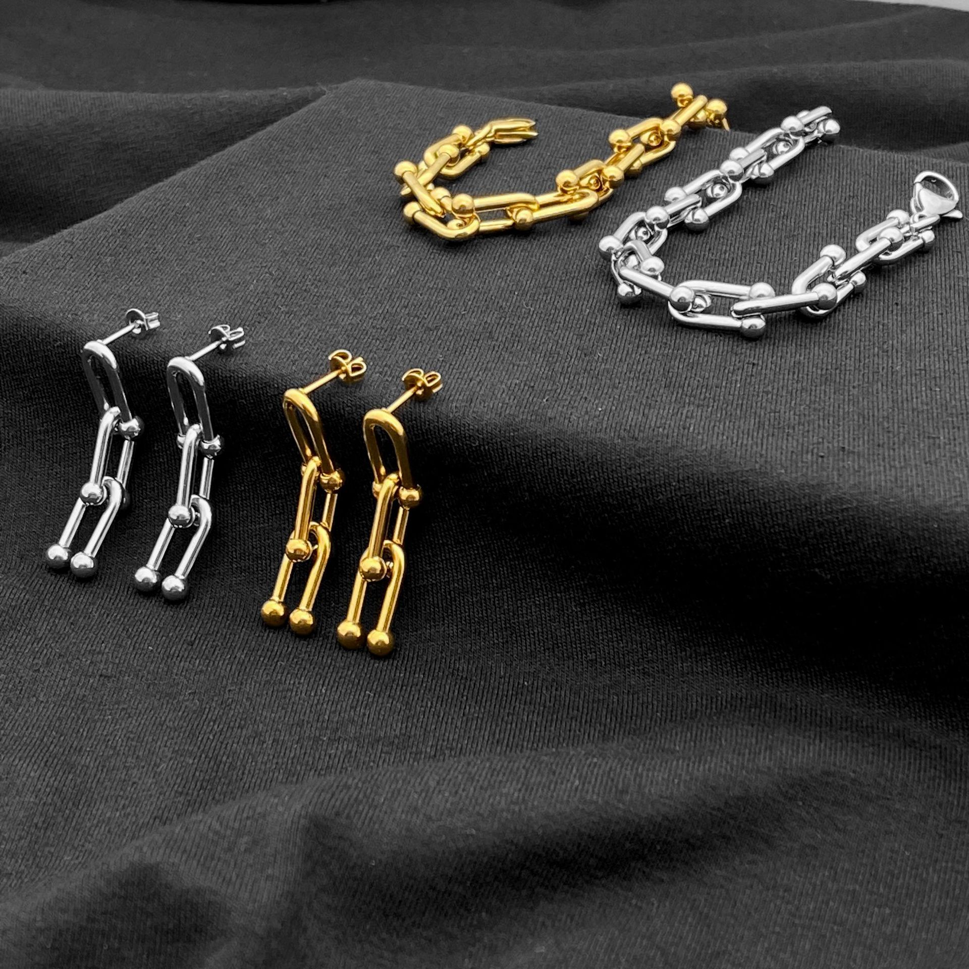 7g Weight Stainless Steel Ear Needle Material 1 Pair Hip-Hop Geometric Polishing Titanium Steel Drop Earrings