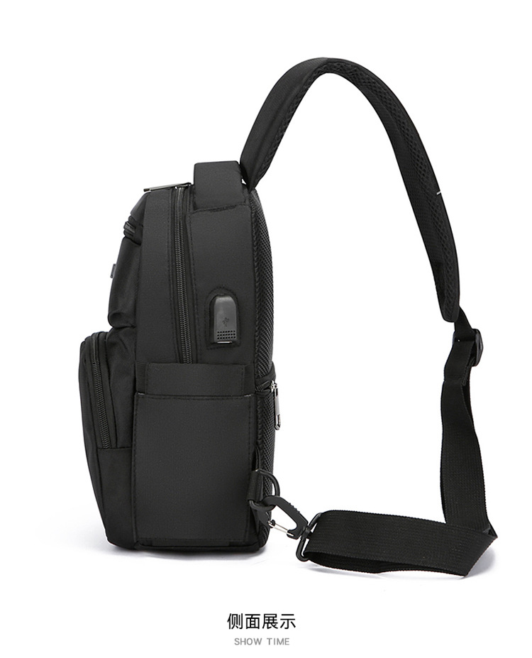 Men's chest bag, trendy USB rechargeable casual shoulder bag, cross-border water-resistant crossbody bag, multi-functional men's bag undefined