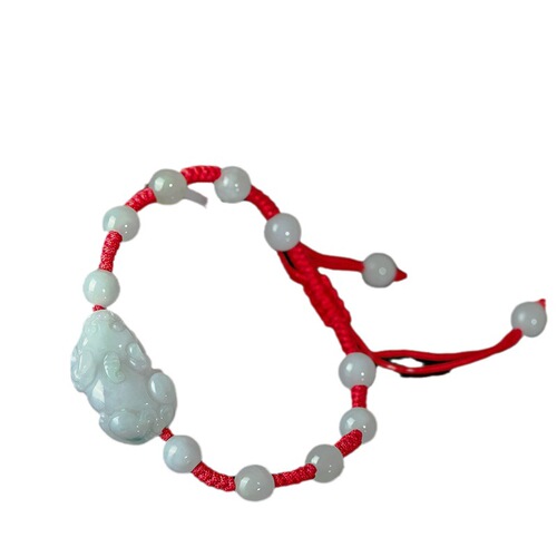 Year of the Zodiac Red Rope Bracelet Jade Jade Lucky Pixiu Bracelet Men and Women Flower Blossom Wealth Red Rope Safety Buckle