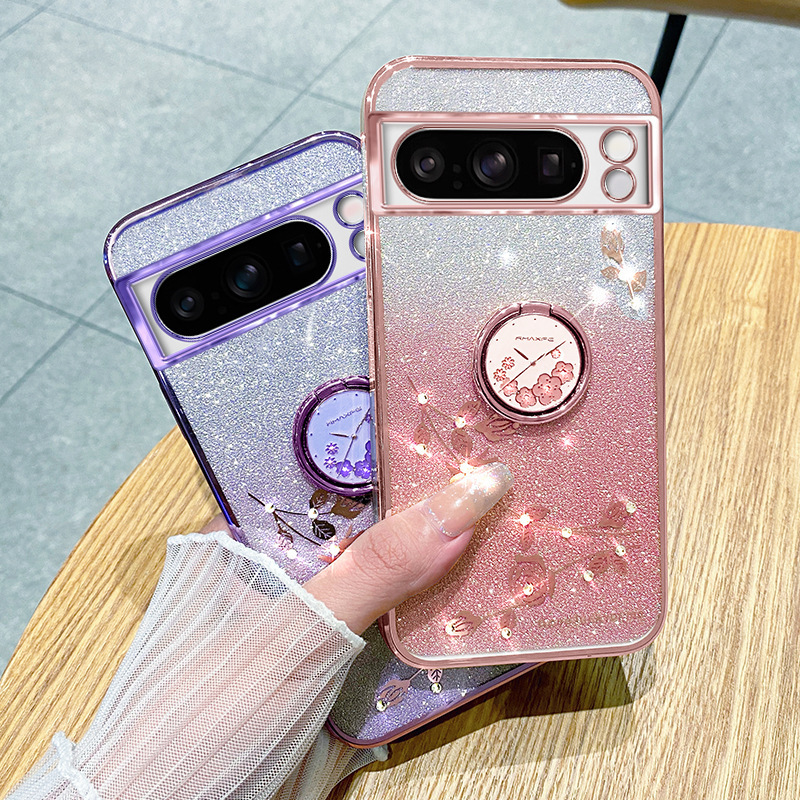 Suitable for Google 11Pro Mobile Phone Case Pixel 10A Transparent Electroplated Google9Pro Flower-Encrusted Diamond Protective Case