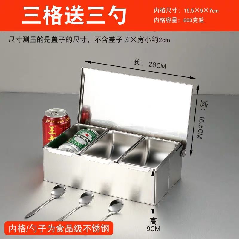 Caja de condimento de acero inoxidable 304 caja de condimento comercial caja de almacenamiento caja de ingredientes de polvo de hielo de cocina con tapa caja de muestra