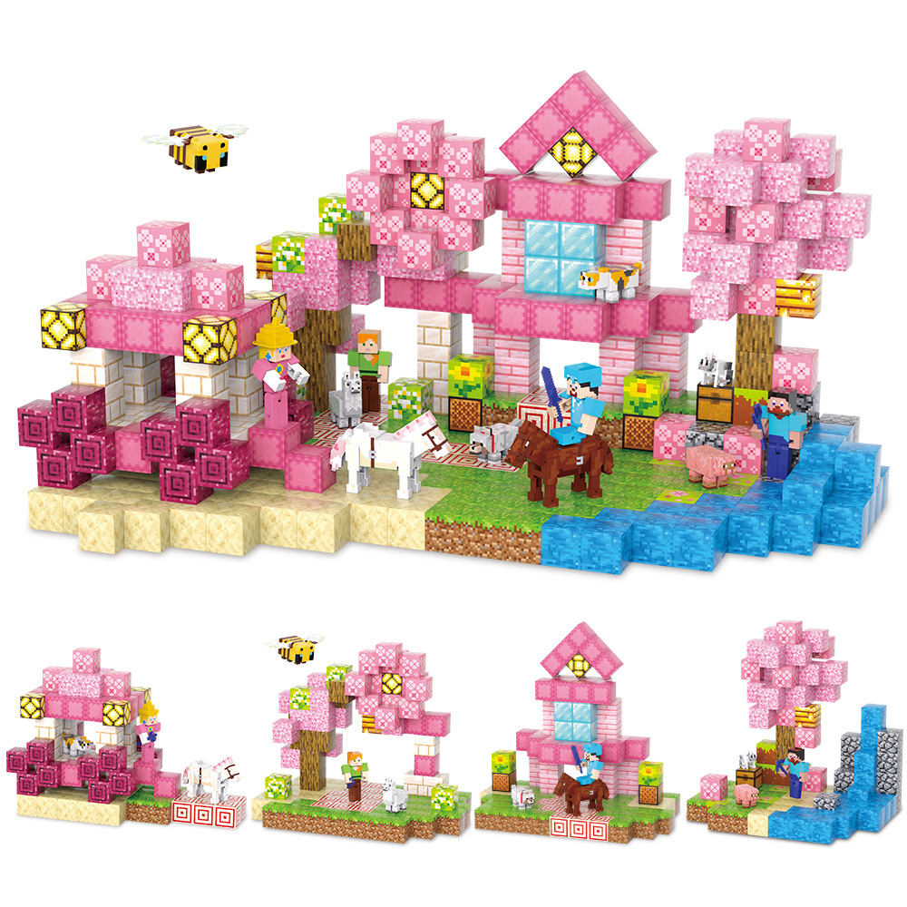 Amazon Children's World Magnetic Building Blocks Assembling Magnetic Toy 2.3cm Square Sakura Castle Model