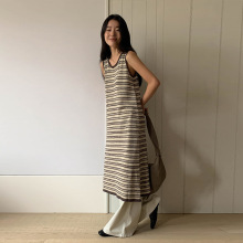 【清仓不退不换】MOXI十三行女装休闲条纹背心裙韩版连衣裙长裙子