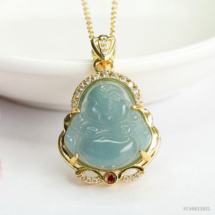 Military Natural A-Grade Jadeite Blue Water Buddha Pendant Jade Maitreya Buddha Necklace Wholesale Dropshipping Fc 4082302 L