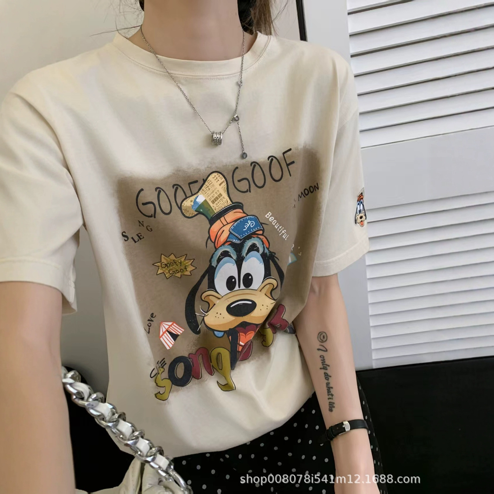 宽松内搭打底衫女网纱拼接宽松长袖t恤上衣ins短袖百搭圆领新款