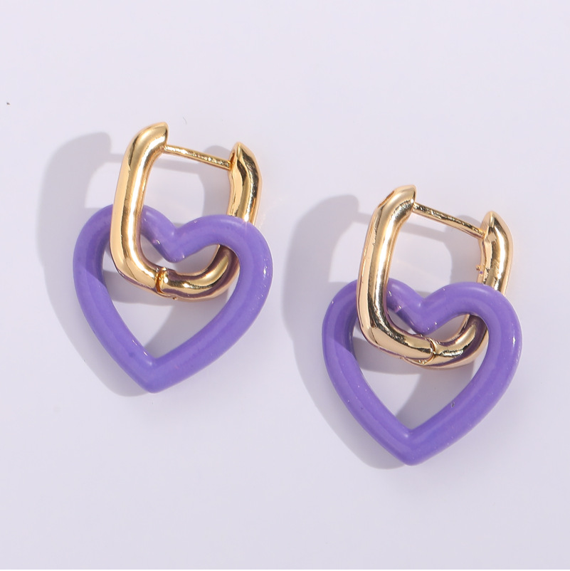 Fashion Style New Fashion Paint Heart-shaped 14k Gold-plated Copper Earrings