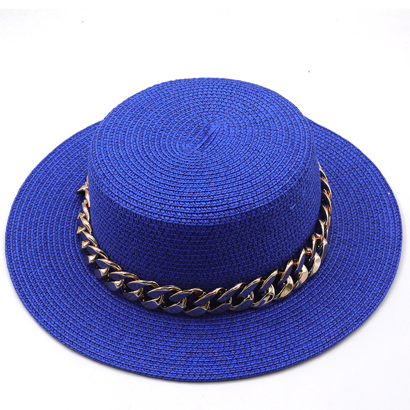 New Flat Top Hat Straw Hat Women's Summer Beach Hat Sun-proof Vacation Seaside Hat Flat Brim Fedora Hat display picture 2