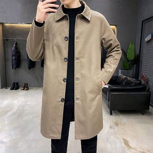 Lapel Simple Basic Trench Coat for Men, Mid-Length Loose Skin Trench Coat, Spring and Autumn Solid Color Casual Thin Jacket