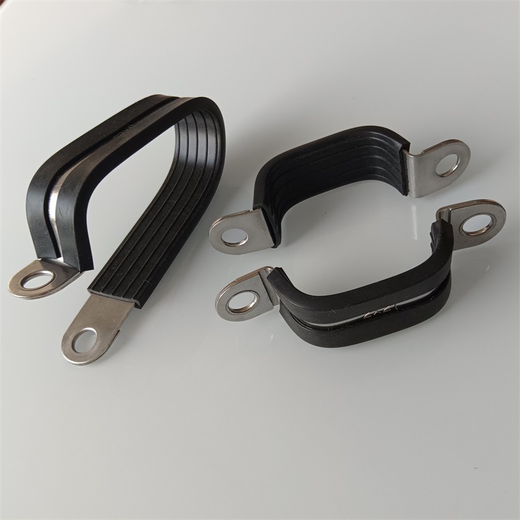 304包胶双管夹 2*20R/U型不锈钢半包胶线束支架 非标卡箍加工