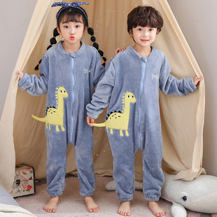 Older children's sleeping bag autumn and winter fleece children's romper coral fleece thickened boys and girls Anti-kick cold sleeping bag