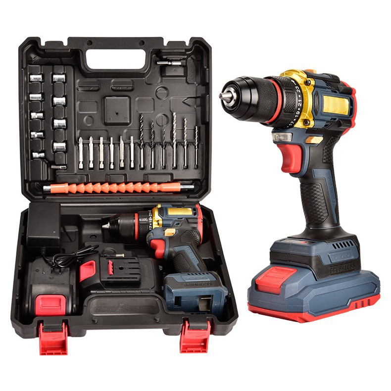 21V三功能冲击钻纯铜无刷手电钻充电式多功能手枪钻家用工具套装