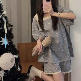 婴儿棉棉纱四方领睡衣家居服
