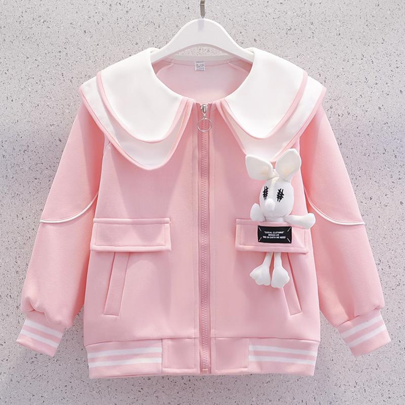 여아 코트, 봄, 가을, 아동 야구 유니폼, 스트리트 스웨트 셔츠, 가을 옷, 패셔너블한 인형 칼라, 토끼 스포츠 상의, 트렌디