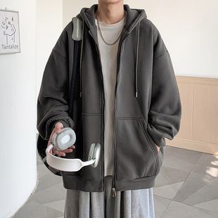 Spring and Autumn Kangaroo Hooded Sweater Men's and Women's Loose Zipper Long Sleeve Top Fashionable All-match Cardigan Jacket