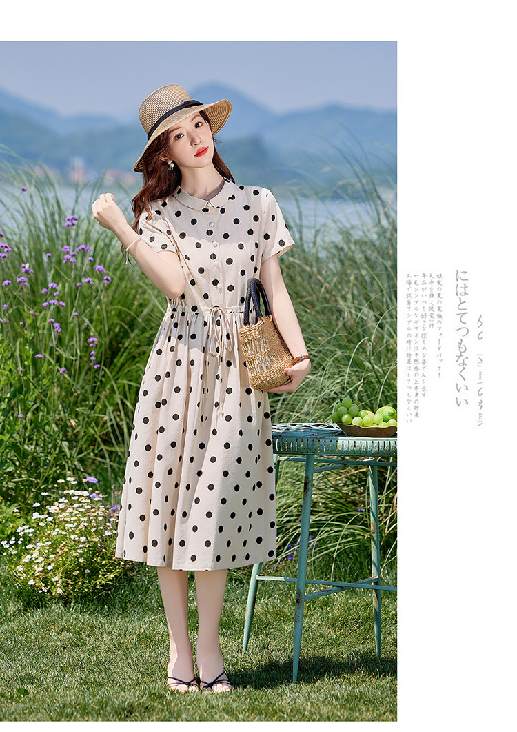 Đầm maxi nữ chấm bi in họa tiết eo thon dáng midi thời trang NI502 — màu be, màu xanh chi tiết 26